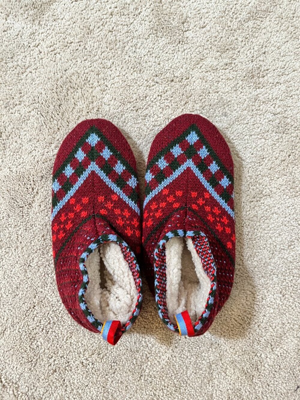 Bombas Sherpa Lined Gripper Bootie Red Slippers Women Sz Small S (US W 7-8.5)